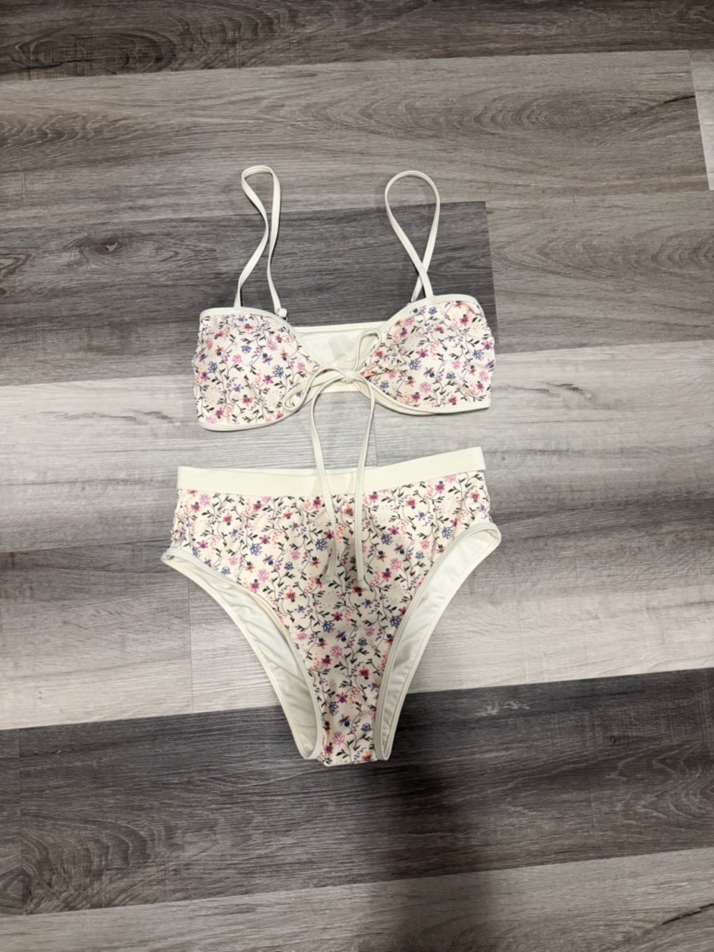 Caroline Constas Cream Floral High-Waist Bikini Set